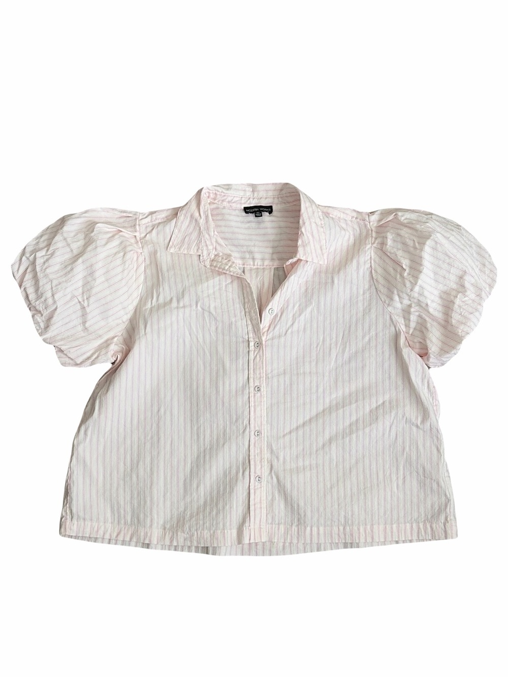 Modern Works Striped Poplin Puff Short Sleeve Button Front Shirt